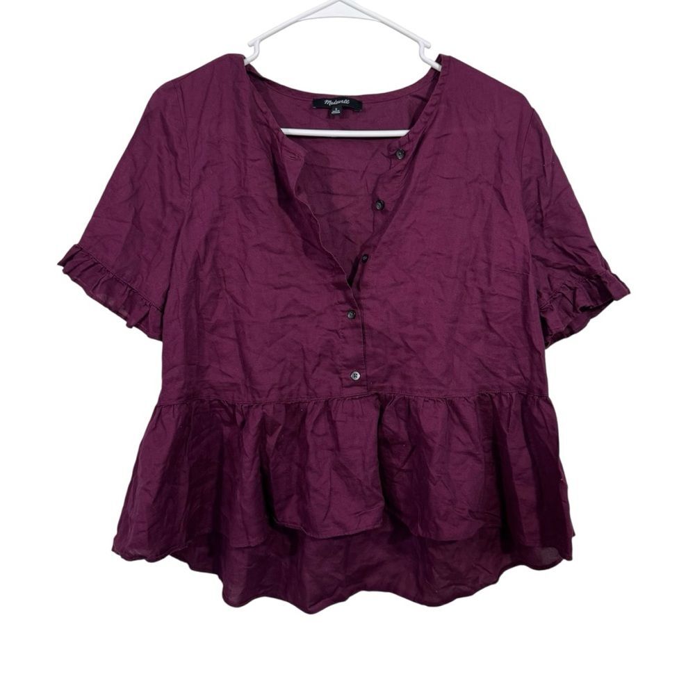 Madewell Burgundy Peplum Ruffle Hem Cottagecore Cropped Blouse Top